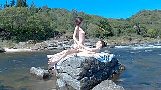 Hot Latina couple risks it all on beach and bus