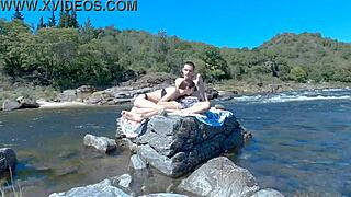 Hot Latina couple risks it all on beach and bus