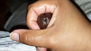 Stroking my thick dick with handjob focus on big black cock ebony masturbation