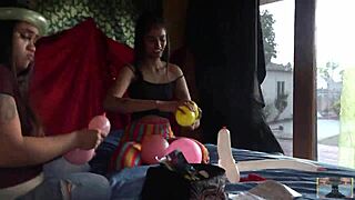 Chop Suey balloons with a pregnant Asian star in high definition fetish play