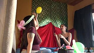 Chop Suey balloons with a pregnant Asian star in high definition fetish play