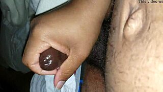 Stroking my thick dick with handjob focus on big black cock ebony masturbation