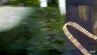 this lesbian scene starts with kissing and fingering, leading to masturbation and fucking outdoors with natural tits