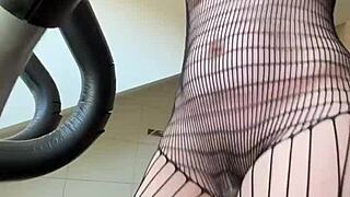 Housewife Does Fetish Workout In Fishnets