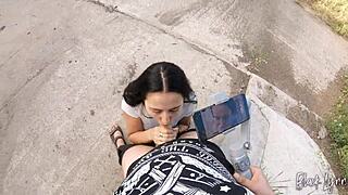 Brunette Blows Big Cock On Film