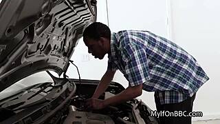 Curvy Babe Uses Boobs To Fix Car.