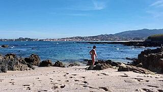 just saw this curvy nudist with a hairy pussy chilling at the beach.