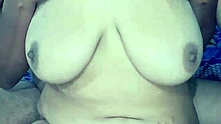 Desi Indian wife squeezes big boobs, fingers hairy pussy and tight ass