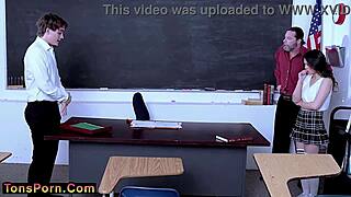 Wow, caught the teacher banging his Asian girlfriend in classroom threesome!