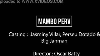 Ebony princess jasminy villar rides two huge white cocks in interracial anal