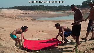 Cute girl prefers sucking dicks in group