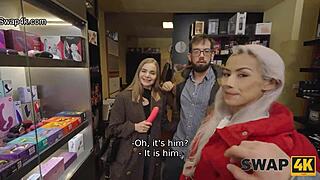 The hot girl and her cuckold boyfriend joined our kinky masquerade for bisexual sex