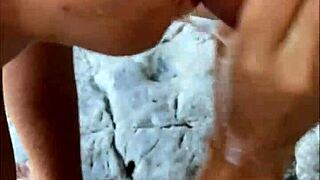 Sloppy teen blowjob on beach