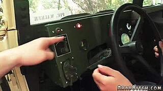 petite arab babe in army uniform feels at home away from home.