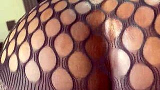 Petite Black Slut Spreads Wet Pussy Riding Dildo