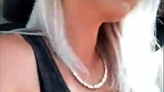 Amazing blonde fingers herself to orgasm in the car