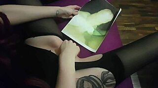 milf watches cock picture while masturbating and squirting everywhere