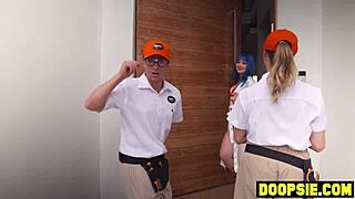 I caught two horny technicians snooping and punished them with my big ass in the garage threesome