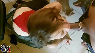 French Amateur In Red Satin Bodysuit Green Leather Pants Blowjob Deepthroat Rimming Ass Fingering