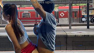 Casal bangs hard at public train terminal