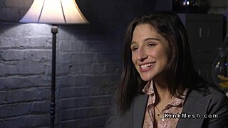 brunette in bondage gets anal and deep throat fucked