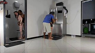 Watching kitchen action leads to bathroom anal play