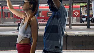 Casal bangs hard at public train terminal