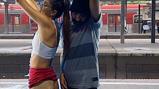 Casal bangs hard at public train terminal