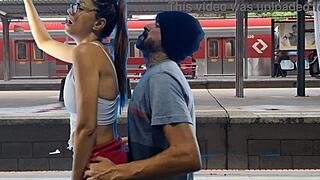 Casal bangs hard at public train terminal