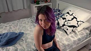 Petite Beauty Looks Cute with Huge Cock in Her Throat