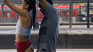 Casal bangs hard at public train terminal