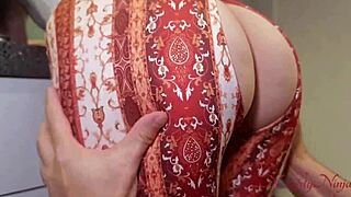 The cleaner lady in the kitchen lets me fuck her for an extra tip. She has blue eyes and natural tits.