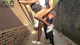 jasmine candy's quick outdoor encounter with the neighbor behind the windows