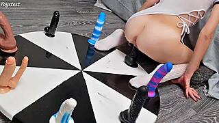 petite stepsister scores big with her orgasm on dildo wheel. just another wild night!