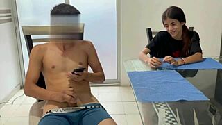 Gorgeous goddess helps stepbrother with his first time.