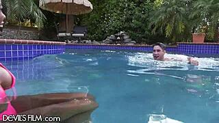 ebony goddess rides cheating husband in pool