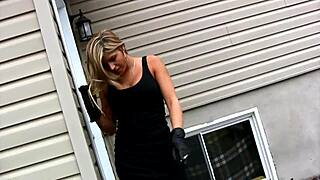 My girlfriend smokes outside in lingerie.