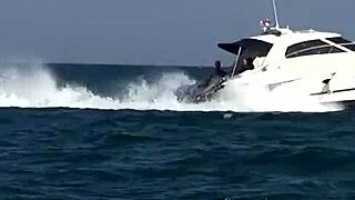 Threesome at the Office With Cougar in Stockings, Wow!