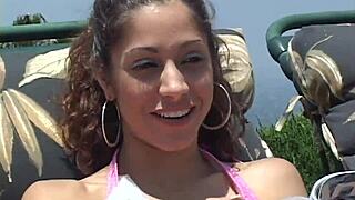 intriguing pool scene with girls in bikinis