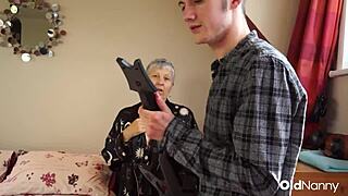 Savana, the British milf, rides Sam in a wild cowgirl position before a hardcore blowjob.