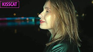 Hottie with tattoo on big tits in leather coat gets fucked hard in pov till cum inside pussy.