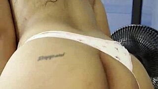 india culona rides reverse cowgirl, her shaved pussy dripping with semen