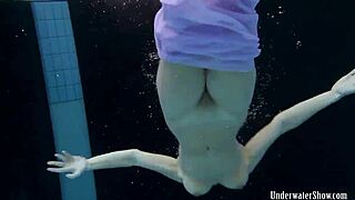 Aneta’s Big Tits Bounce in a Purple Dress While Diving Into the Pool