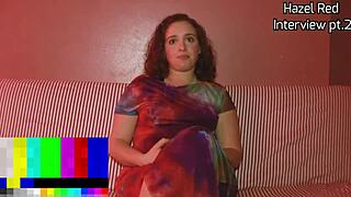 Hazel red subtly hints at big black cock in interracial interview.