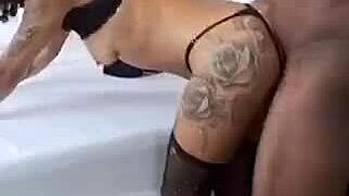 Ebony Girl Visits Guy with Huge Tattoo