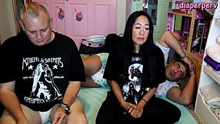 behind the scenes, she's answering questions about her sexy diaper fetish. it's getting kinky backstage.