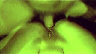 Hannah Harper in fishnets takes loads on bed