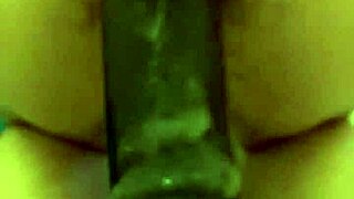 Boldly using huge dildo for anal