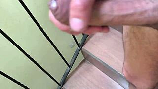Dick Flash With Huge Semen Load Risking Neighbors Seeing On The Stairs