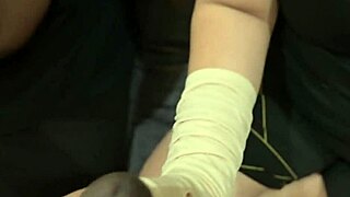 two indian chicks jerking stranger dick in public with huge natural tits 😏